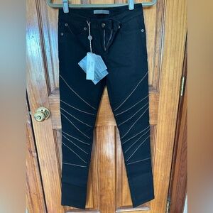 SUPERFINE Black Skinny Jeans with Edgy Zippers in Size 27